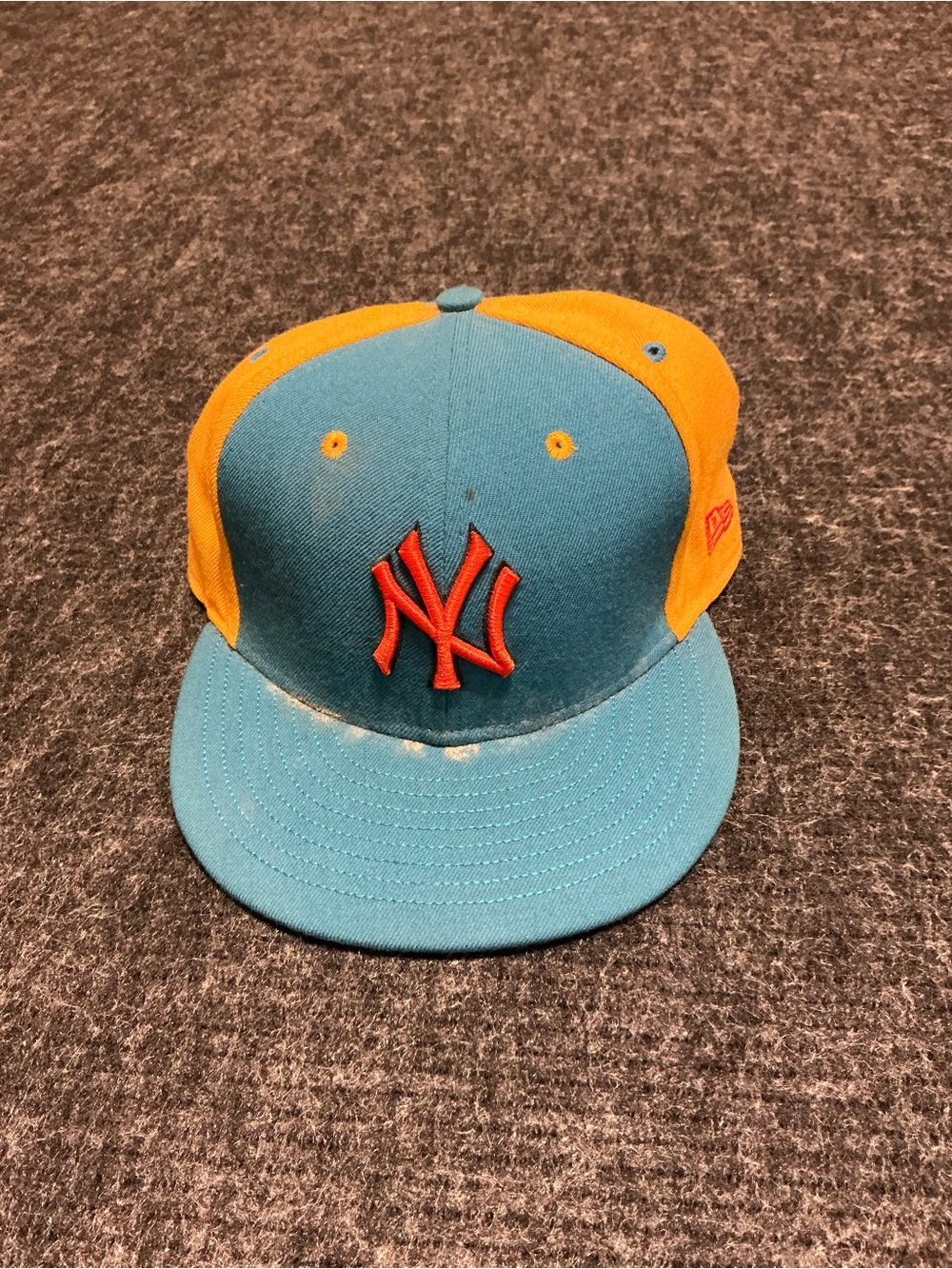 New Era Two-Tone Fitted Cap - Teal & Orange with Red Accent